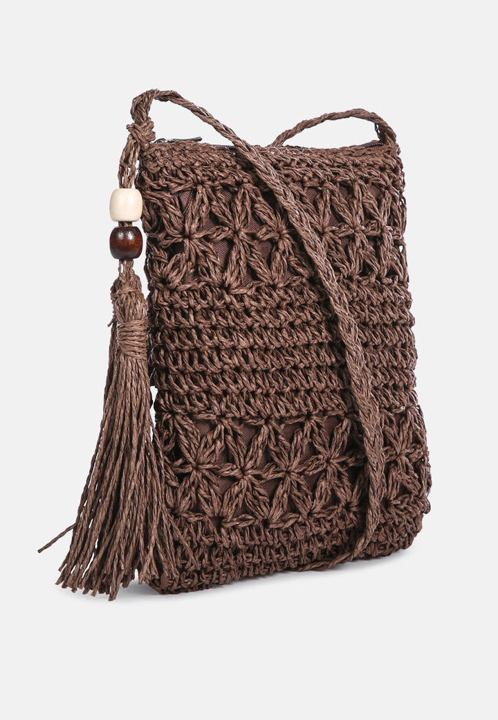 hay day beige paper straw crochet bag by London Rag