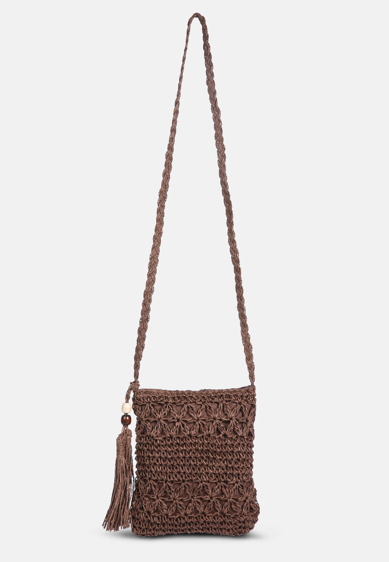 hay day beige paper straw crochet bag by London Rag