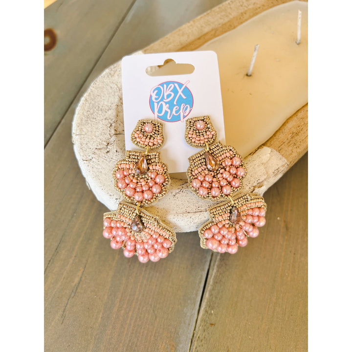 Triple Seashell OBX Prep Exclusive Seed Bead Dangle Earrings by OBX Prep