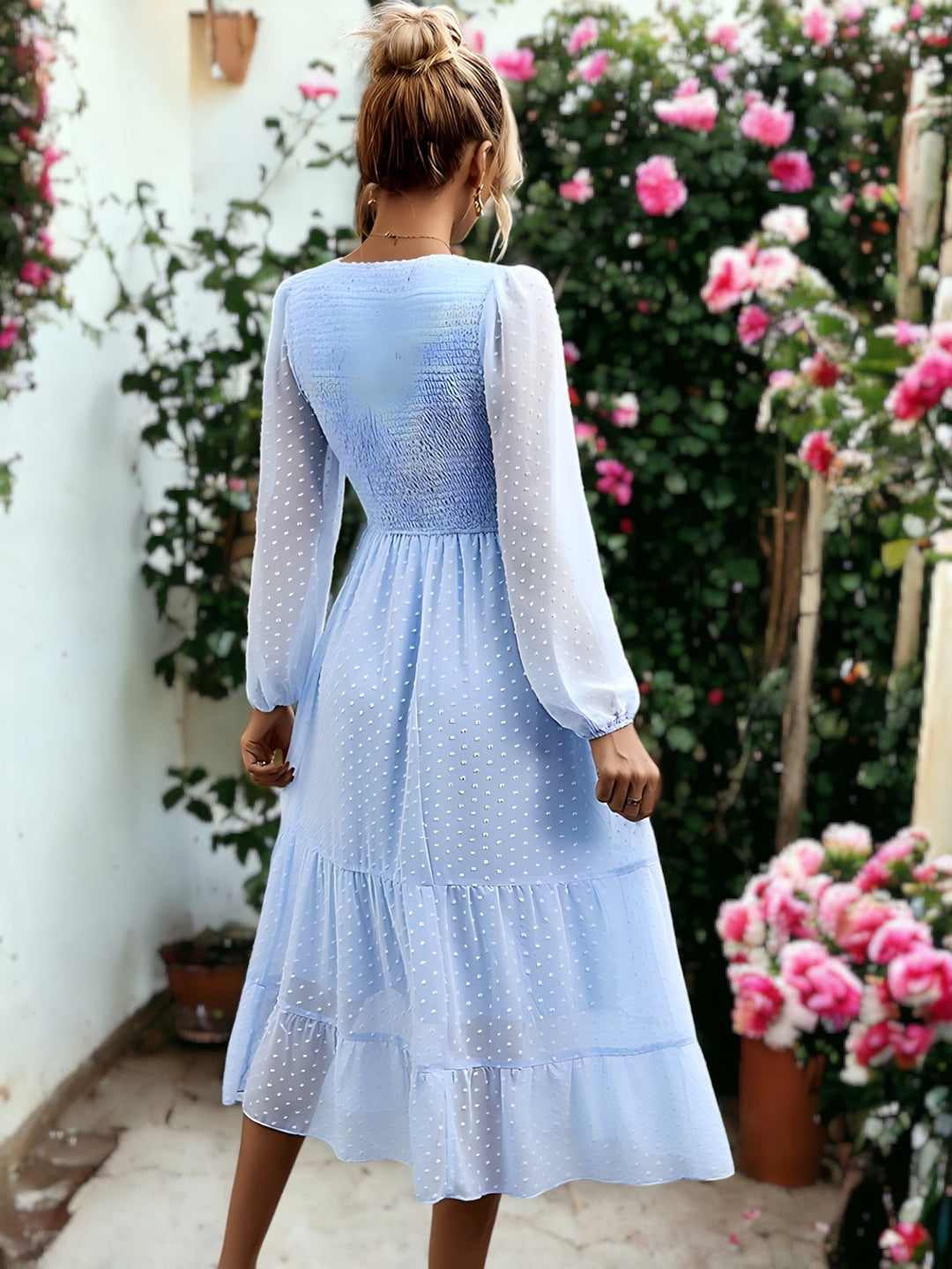 Shirred Swiss Dot Sheer Tiered Dress