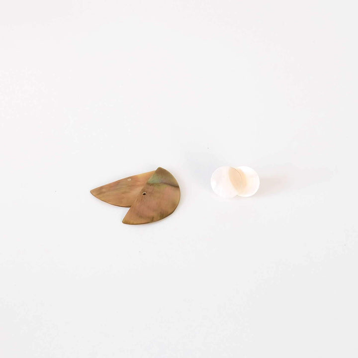 3-in-1 Light Two-Tone Circle and Halfmoon Geometric Studs - Mother of Pearl Earrings | LIKHÂ by LIKHÂ