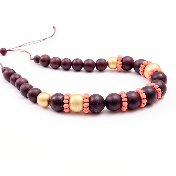 Burgundy Handmade Wooden Necklaces Pompa | LIKHÂ by LIKHÂ