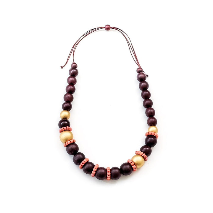 Burgundy Handmade Wooden Necklaces Pompa | LIKHÂ by LIKHÂ