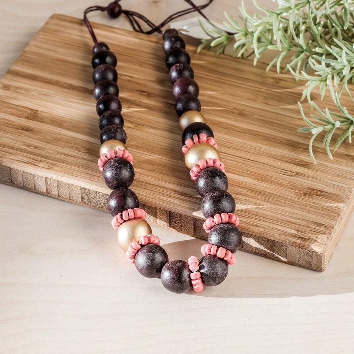 Burgundy Handmade Wooden Necklaces Pompa | LIKHÂ by LIKHÂ