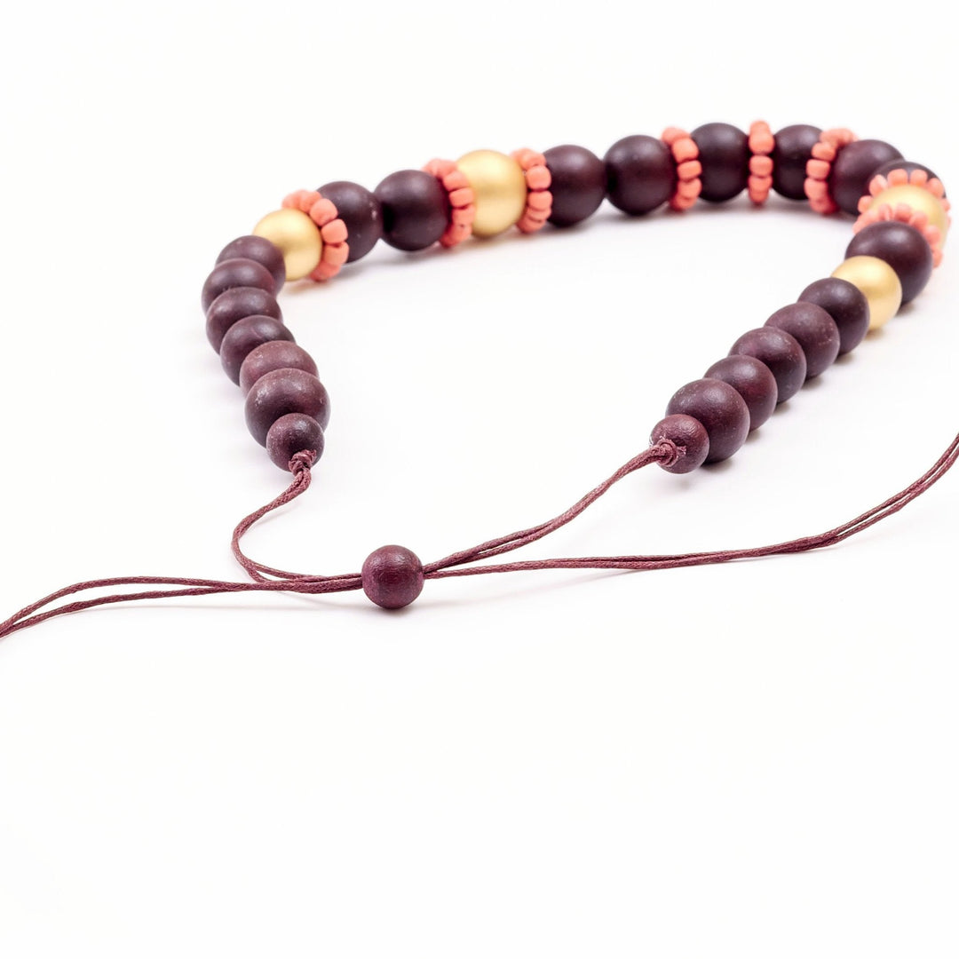 Burgundy Handmade Wooden Necklaces Pompa | LIKHÂ by LIKHÂ