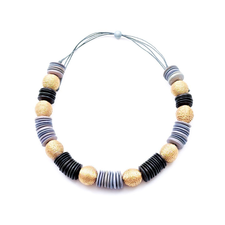 Chunky Wooden Necklace - Pastilla Grey and Black | LIKHÂ by LIKHÂ