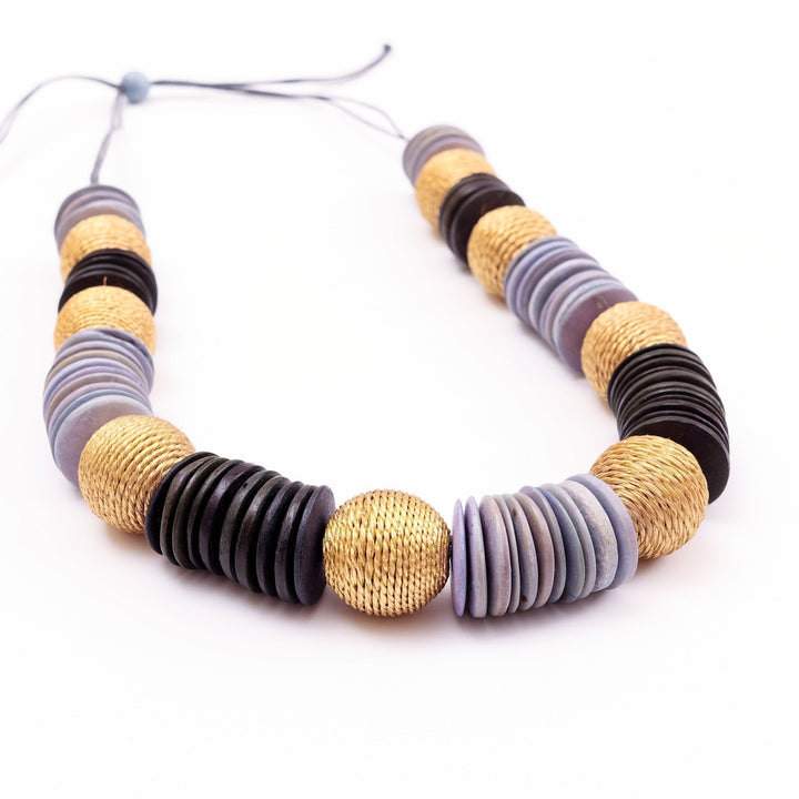 Chunky Wooden Necklace - Pastilla Grey and Black | LIKHÂ by LIKHÂ