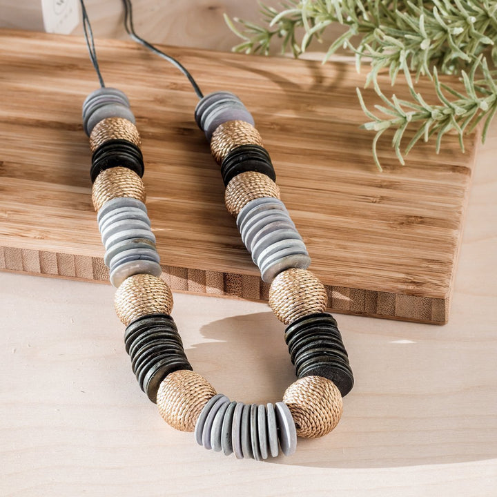 Chunky Wooden Necklace - Pastilla Grey and Black | LIKHÂ by LIKHÂ