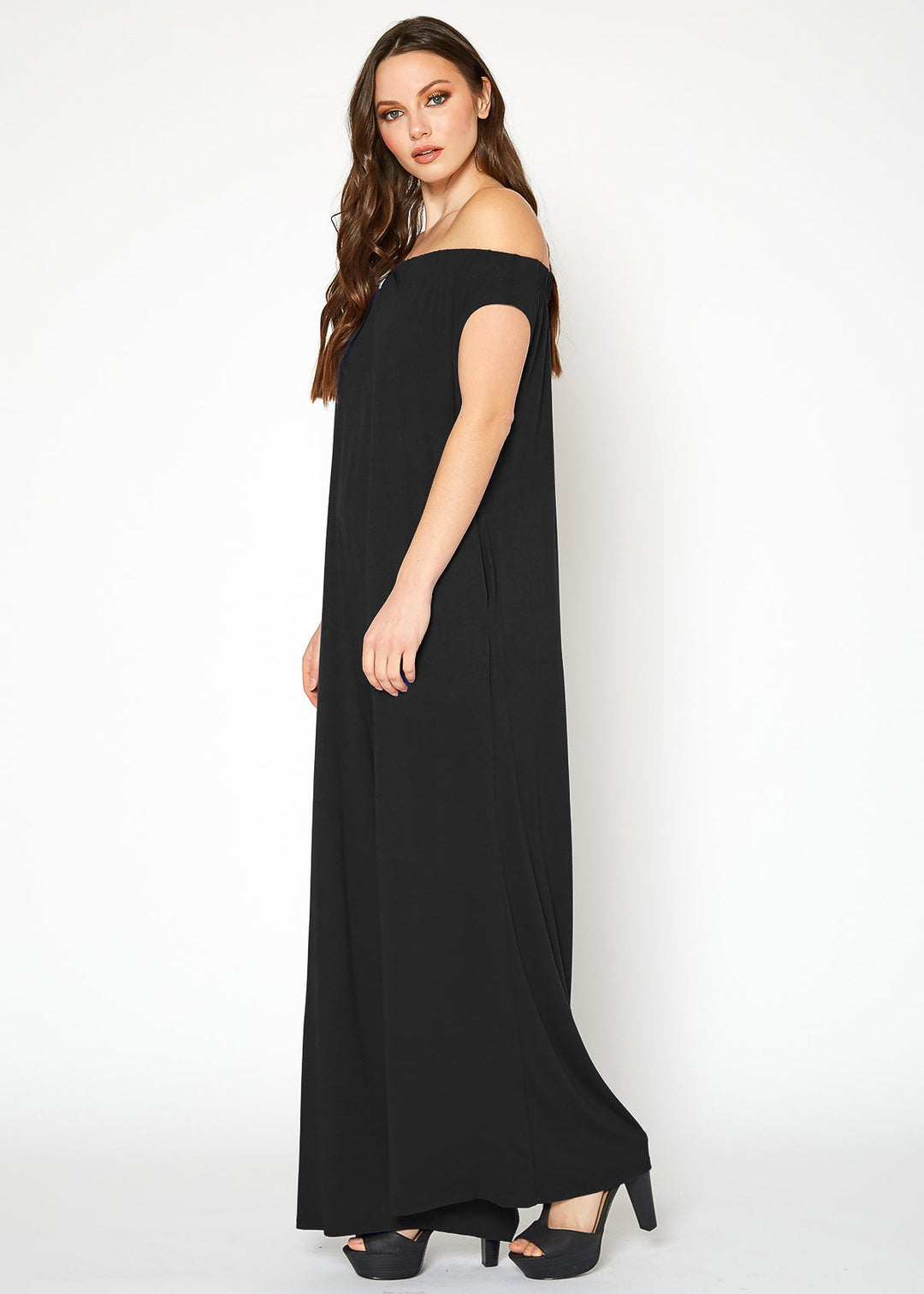 Women's Off Shoulder Wide Leg Jumpsuit With Pockets