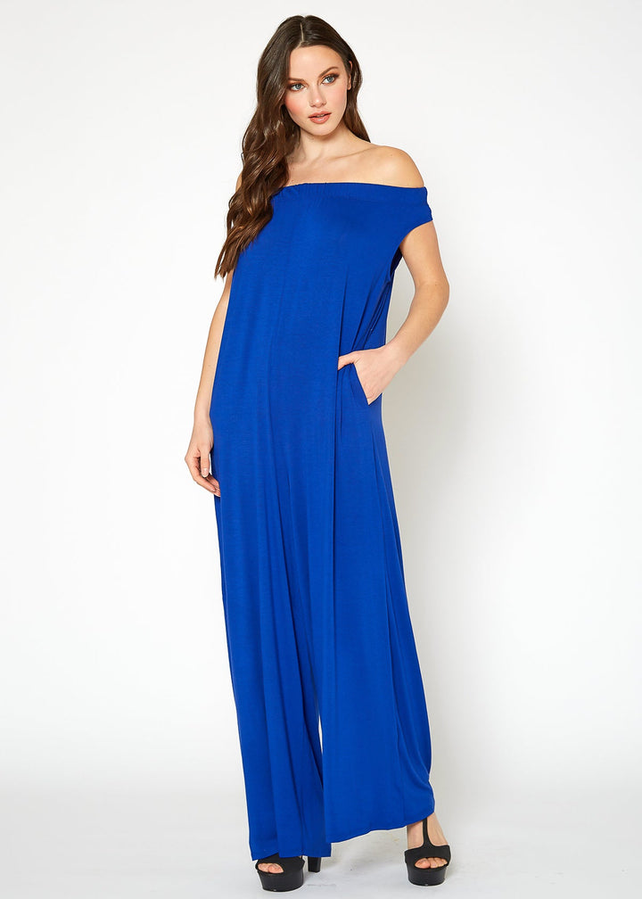 Women's Off Shoulder Wide Leg Jumpsuit With Pockets