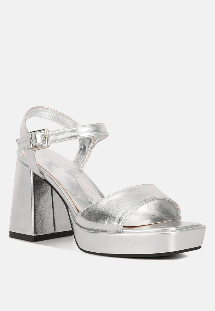 lofty metallic faux leather block heel sandals by London Rag