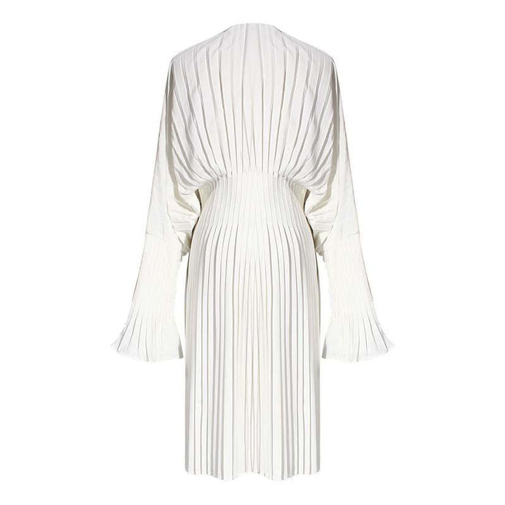 Sakiya Pleated Long Sleeve Shirt Dress - White by Marigold Shadows