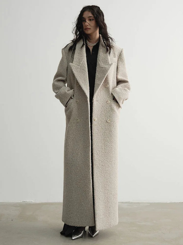 Crema Long Woolen Coat by Marigold Shadows