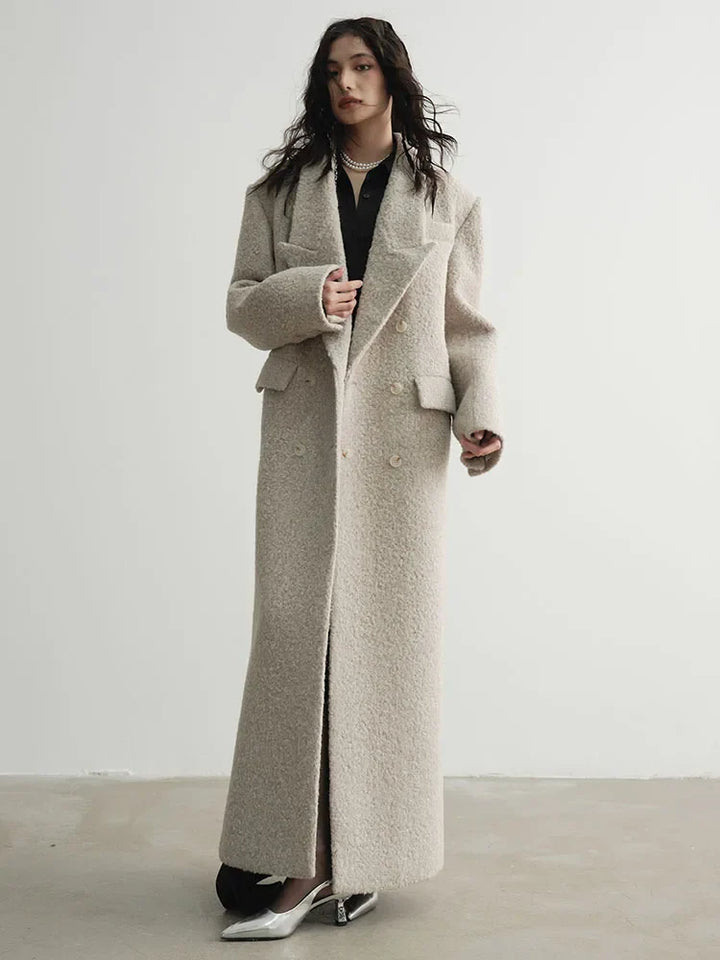 Crema Long Woolen Coat by Marigold Shadows