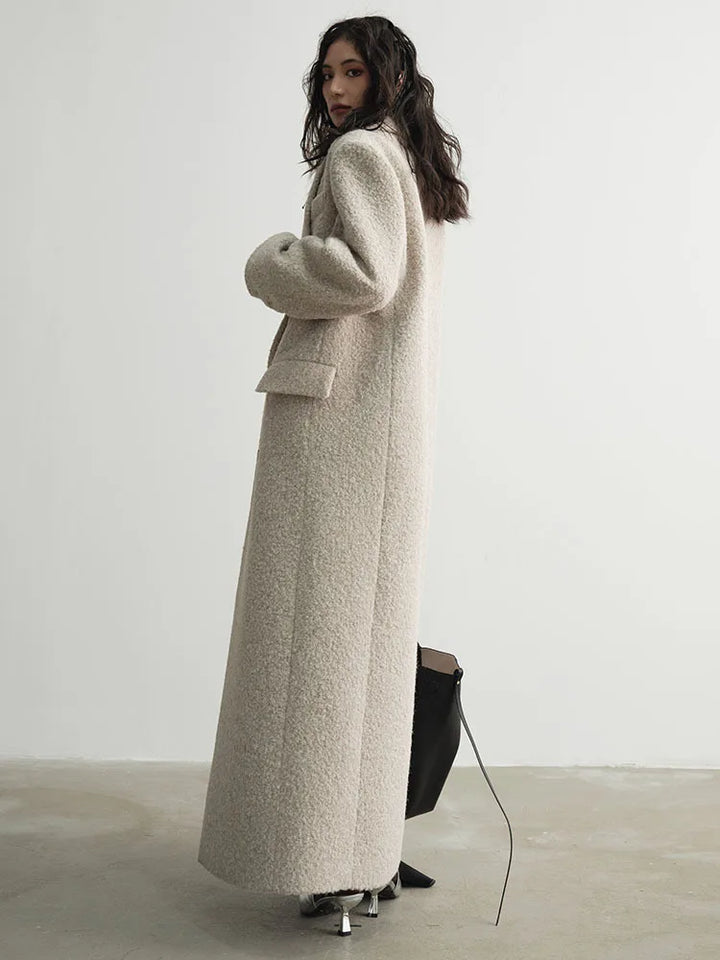 Crema Long Woolen Coat by Marigold Shadows