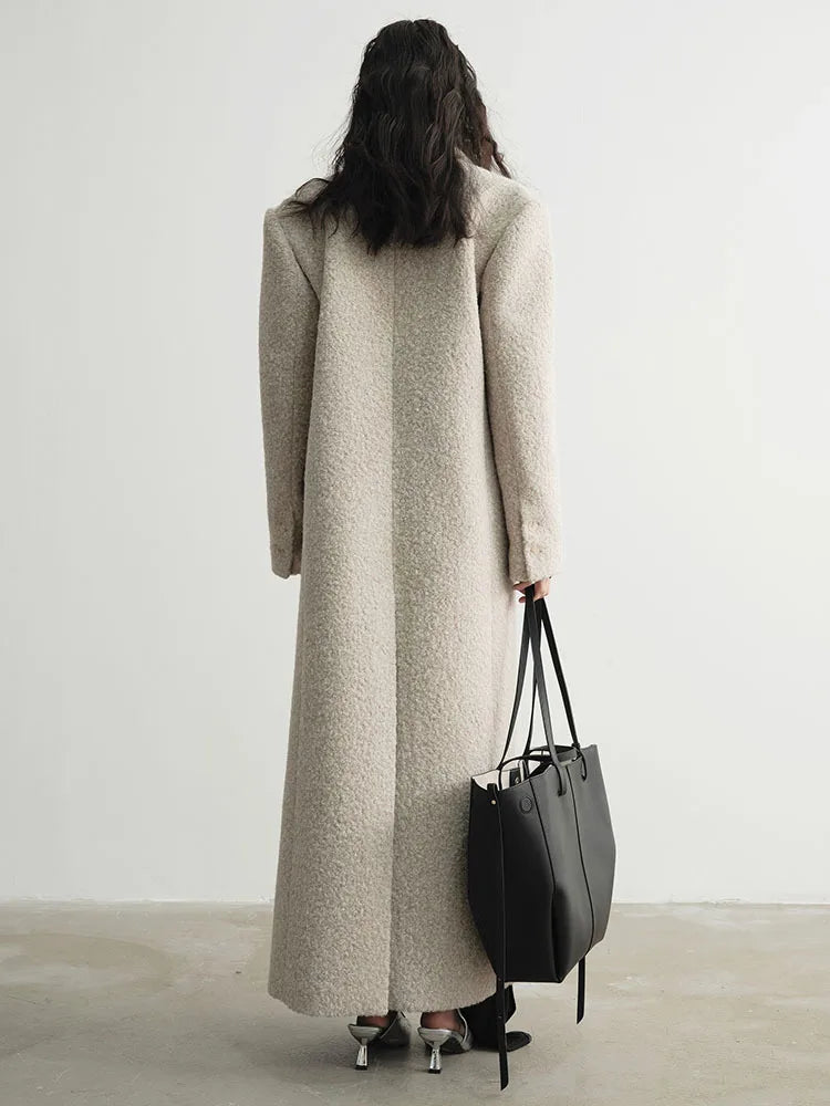 Crema Long Woolen Coat by Marigold Shadows