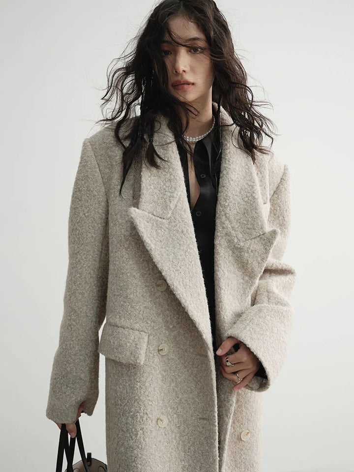 Crema Long Woolen Coat by Marigold Shadows