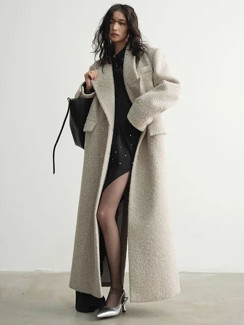 Crema Long Woolen Coat by Marigold Shadows