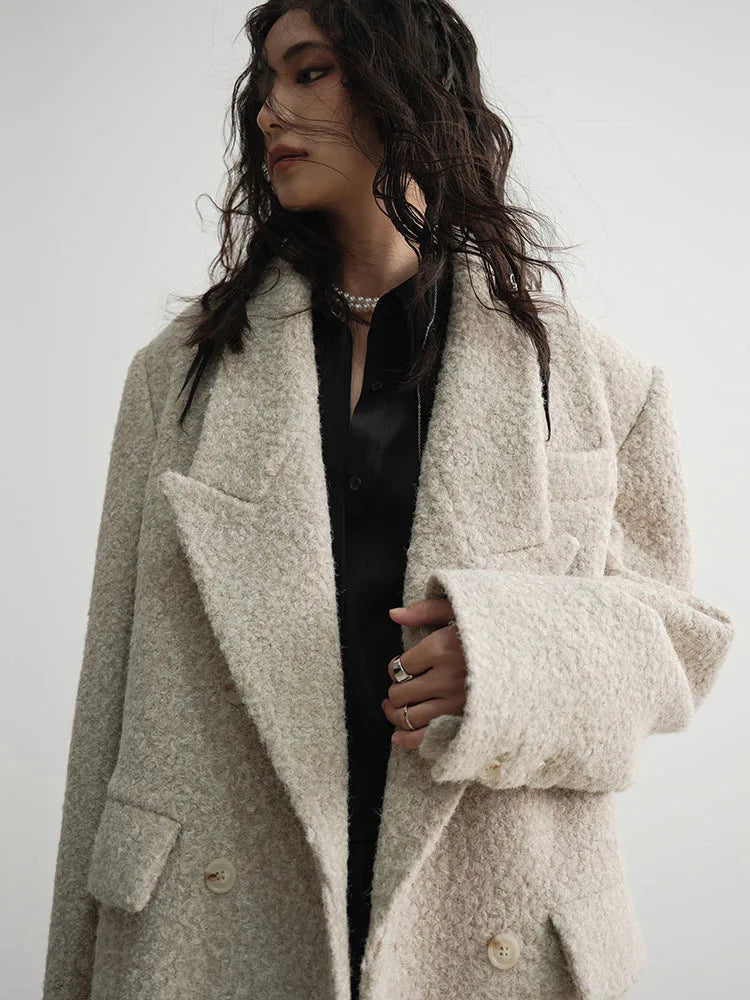 Crema Long Woolen Coat by Marigold Shadows