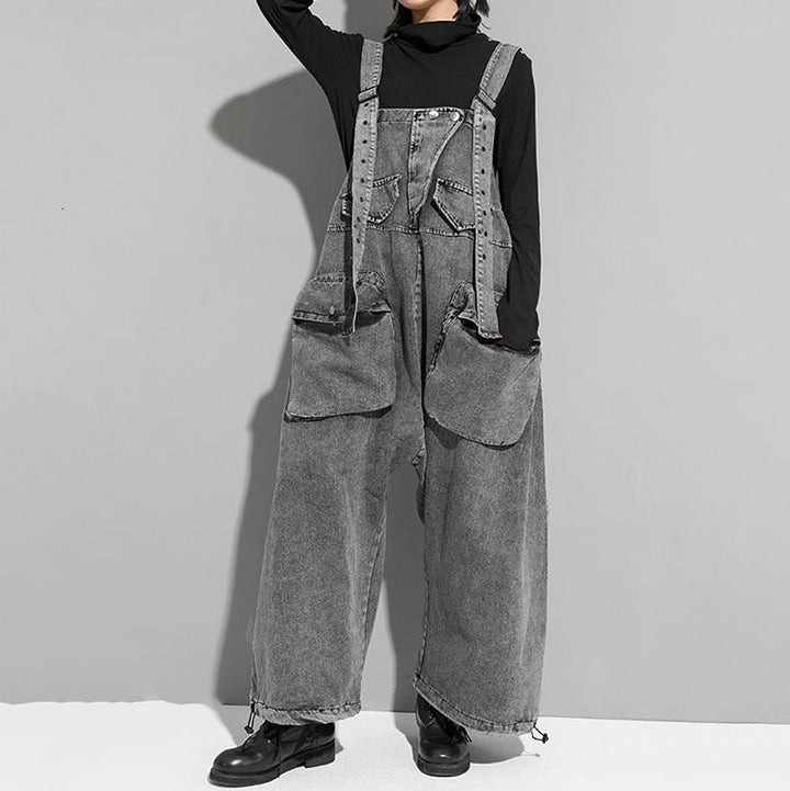 Rie High Waisted Pocket Denim Overalls by Marigold Shadows