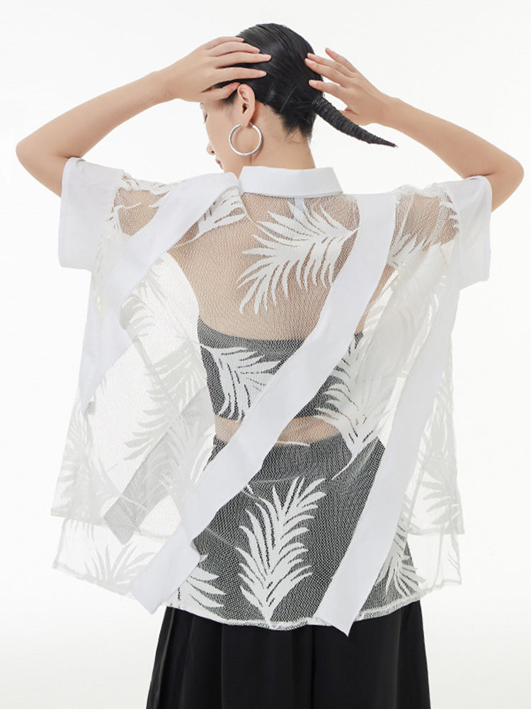 Hayato Sheer Leaf Blouse - White by Marigold Shadows