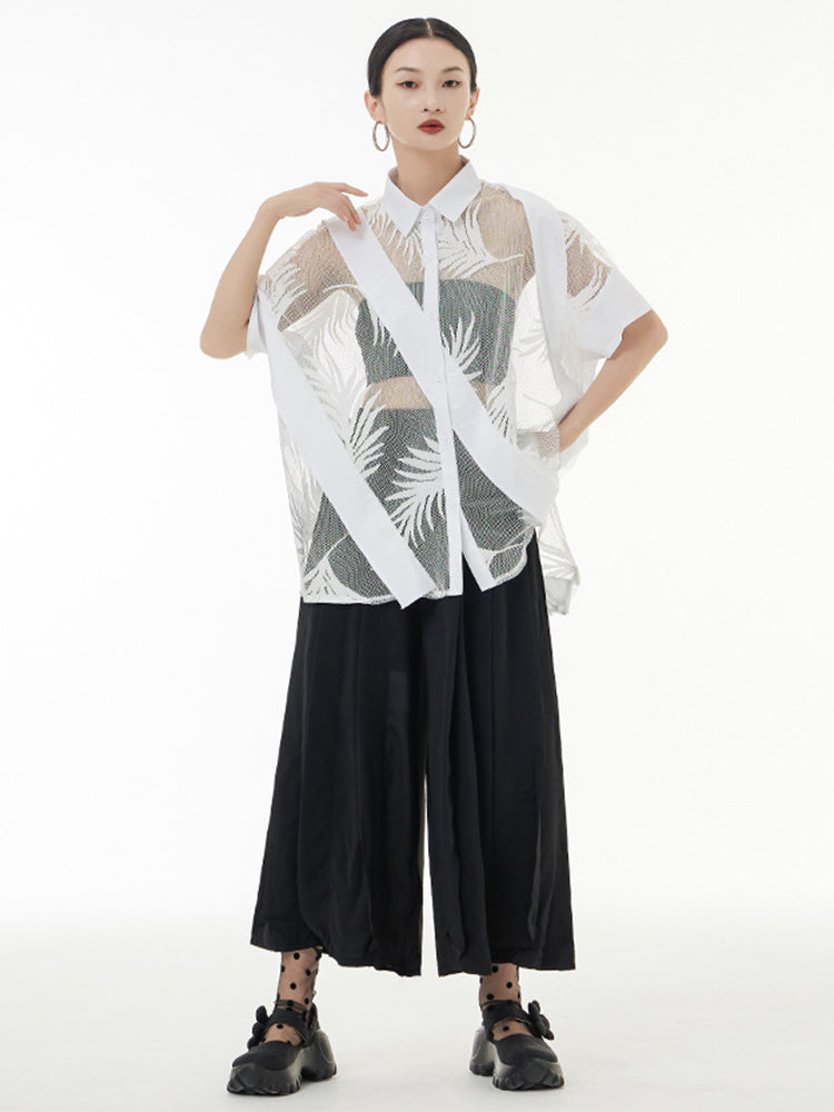 Hayato Sheer Leaf Blouse - White by Marigold Shadows