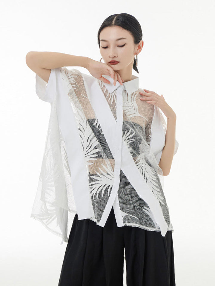 Hayato Sheer Leaf Blouse - White by Marigold Shadows