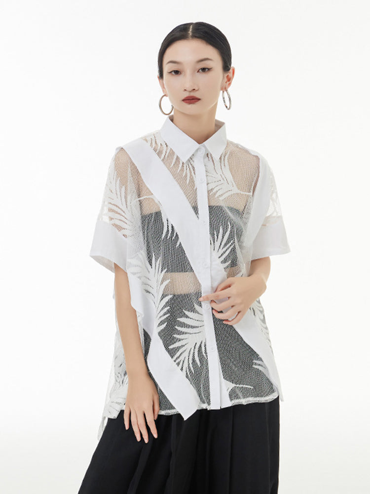 Hayato Sheer Leaf Blouse - White by Marigold Shadows