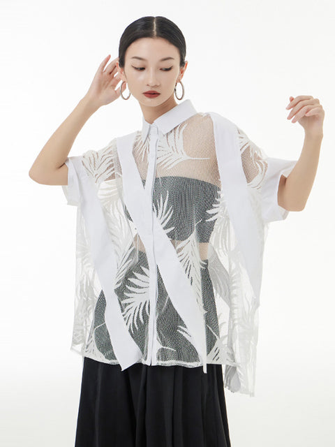 Hayato Sheer Leaf Blouse - White by Marigold Shadows