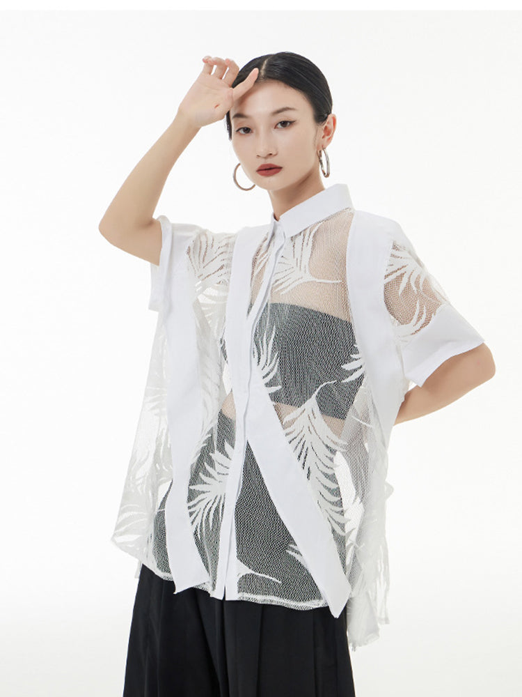 Hayato Sheer Leaf Blouse - White by Marigold Shadows