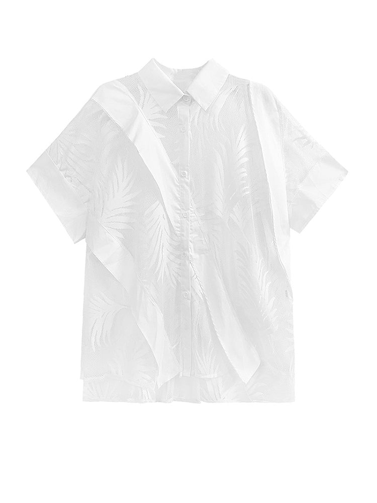 Hayato Sheer Leaf Blouse - White by Marigold Shadows