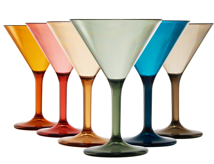 Unbreakable Pastel Color Acrylic Martini Glasses | Set of 6 | European Style Cocktail Cups 100% Tritan Drinkware, 5 oz Dishwasher Safe BPA-free plastic, For Wedding, Poolside Indoors & Outdoors by The Wine Savant