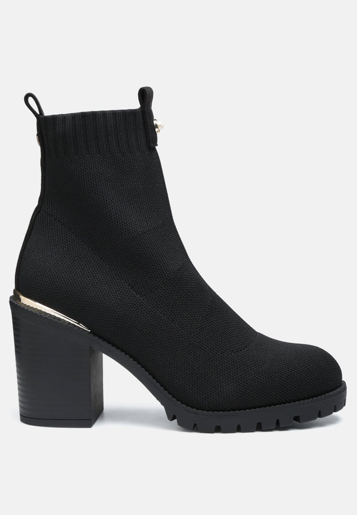 Medusa Knitted Block Heel Ankle Boots by London Rag