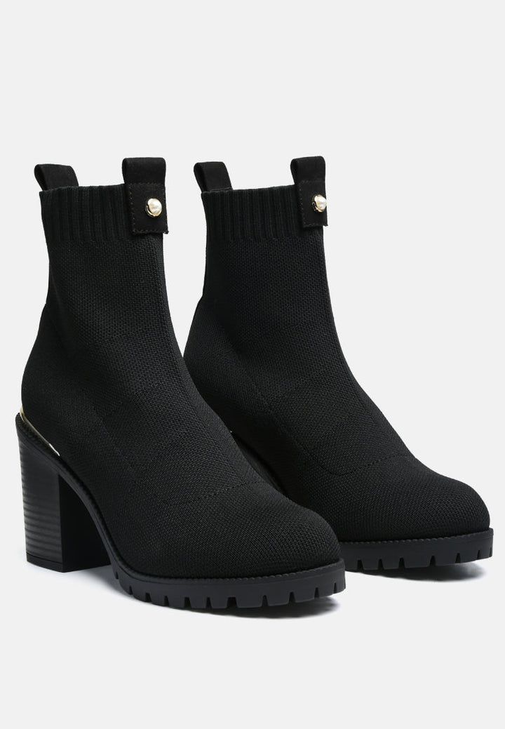 Medusa Knitted Block Heel Ankle Boots by London Rag