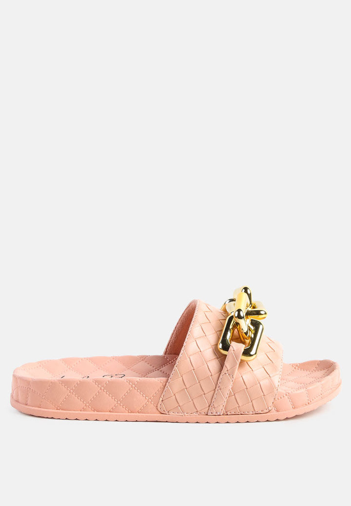 miami shot bling chain strap woven slip on flats by London Rag