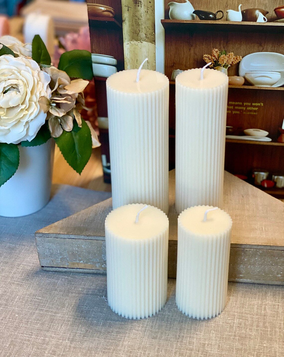 Minimalist Ribbed Pillar Candles by Crazy About Candles