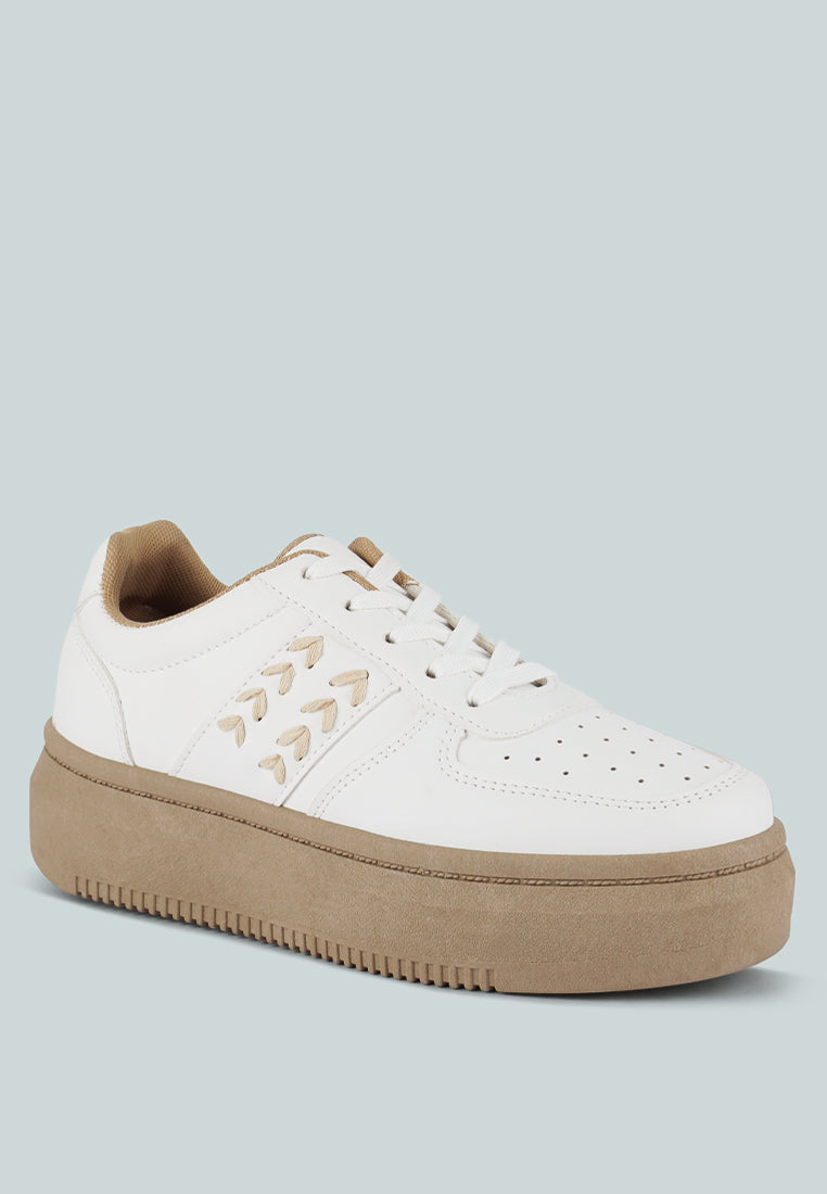 monigue faux leather cross stitch detail sneakers by London Rag