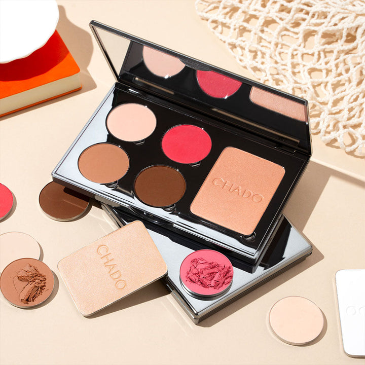 Monts & Merveilles Refillable Sculpting Palette | Bronzer, Blush, Contour, & Highlighter Pressed Powder Palette | Matte Setting Powder | 5 in 1 Face and Cheek Powders | Cruelty Free by CHADO Cosmetics