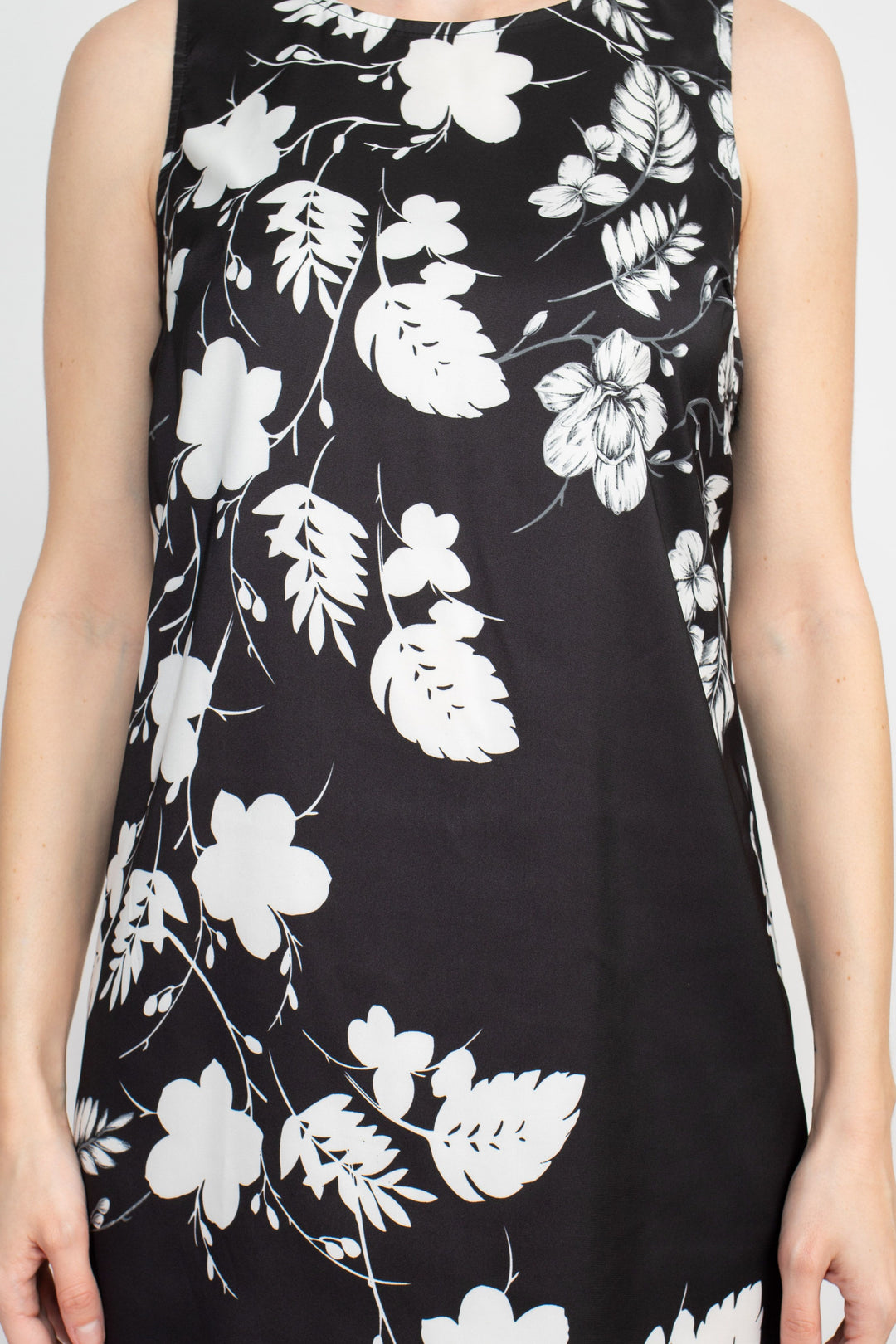 Premise Boat Neck Sleeveless Floral Print High Low Hem Charmeuse Dress