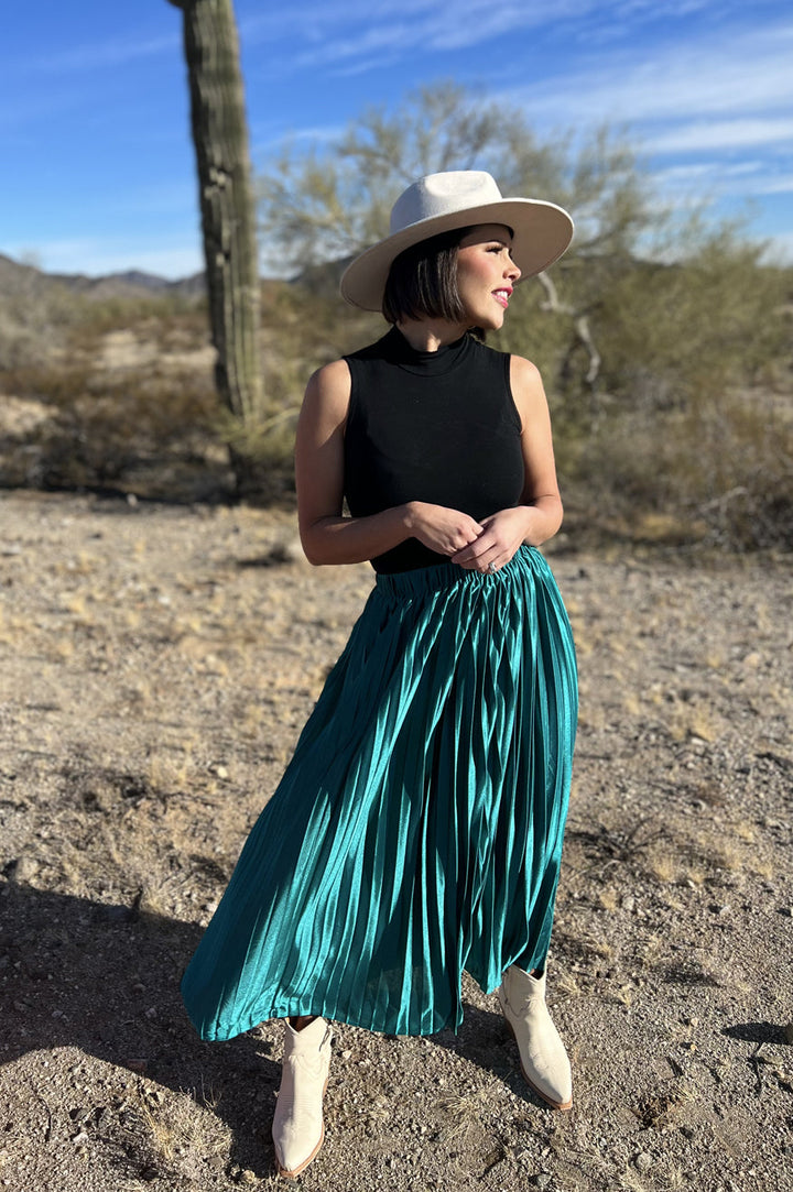 Cypress Pleated Emerald Maxi Skirt