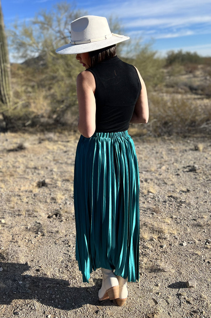 Cypress Pleated Emerald Maxi Skirt