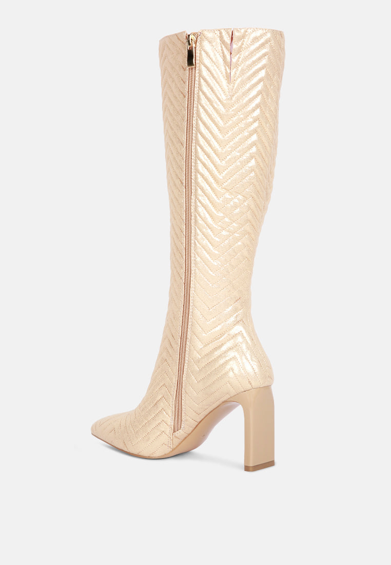 quilted italian block heel calf boots by London Rag