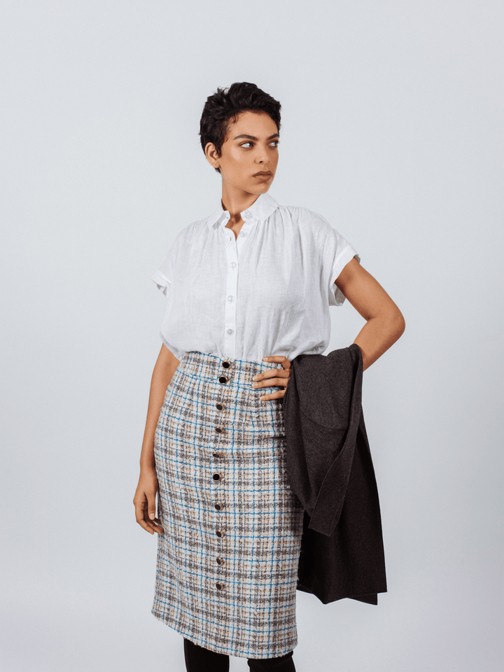 Luxe Plaid Tweed Pencil Skirt by Le Réussi®