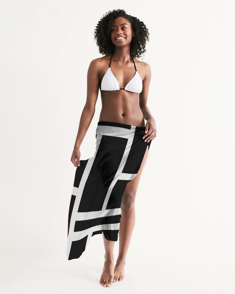 Sheer Sarong Swimsuit Cover Up Wrap / Geometric Black And White