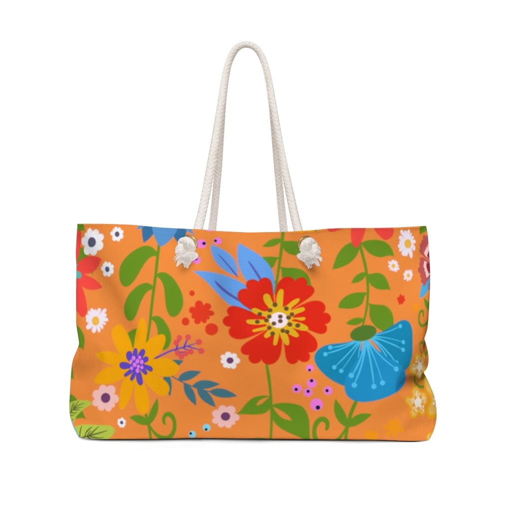 Weekender Tote Bag, Floral Print - Orange