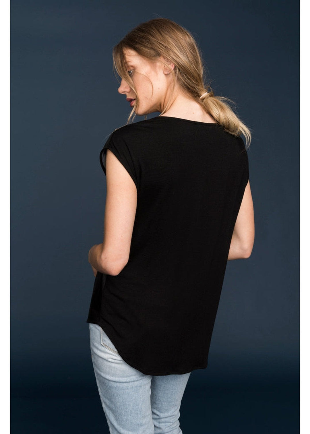 Women's Zip Shoulder Leather Front Top by Shop at Konus