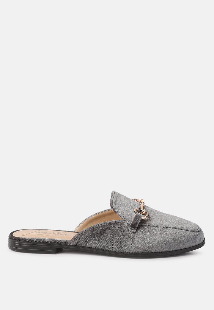 velvet buckled flat mules by London Rag