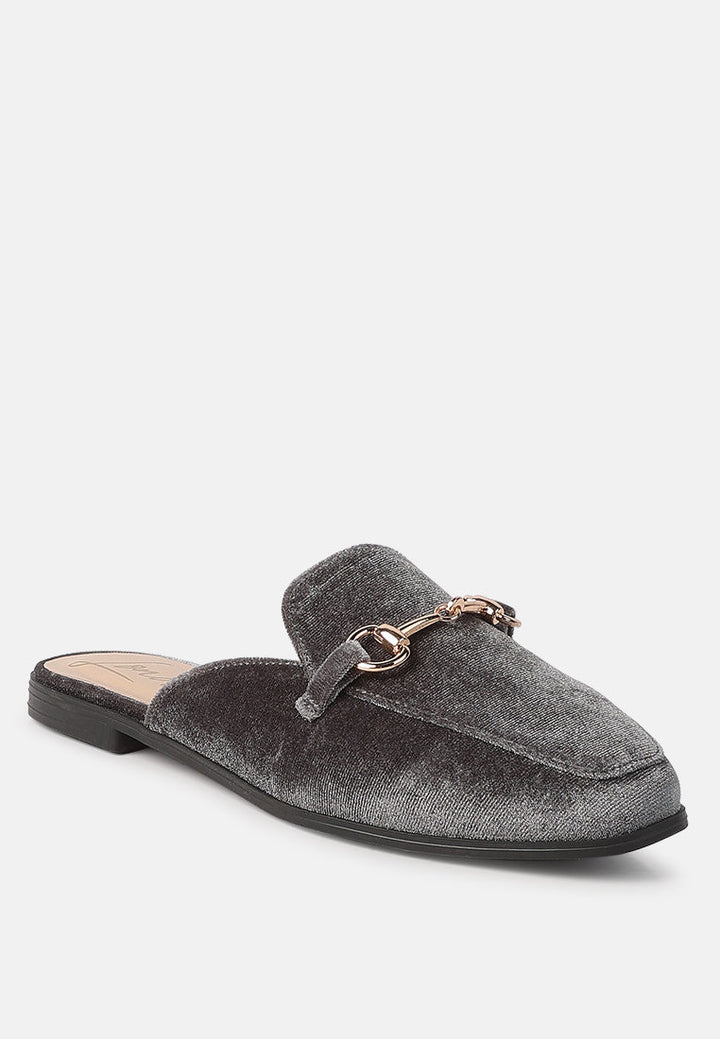 velvet buckled flat mules by London Rag