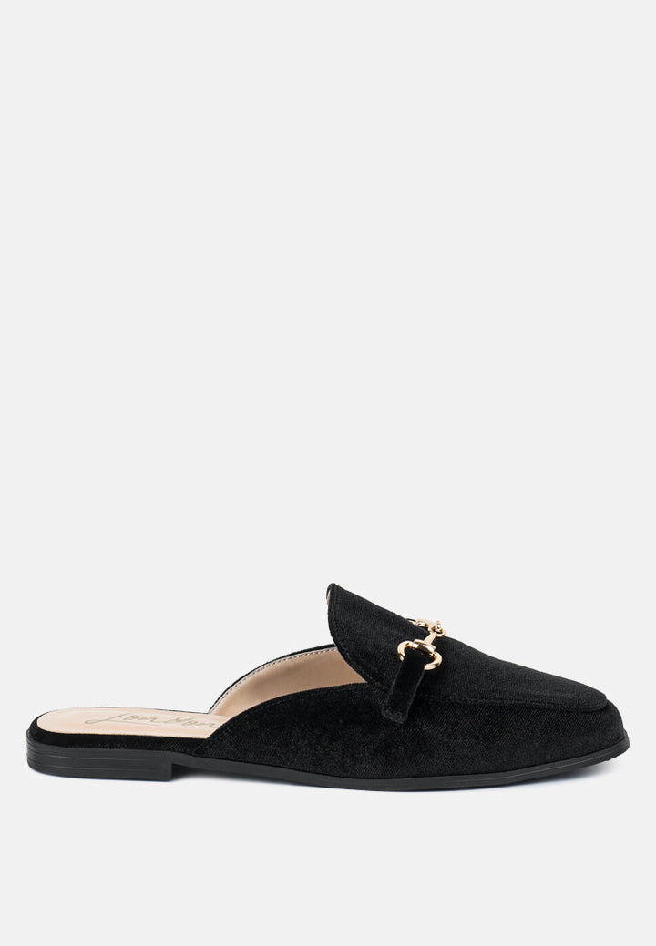 velvet buckled flat mules by London Rag