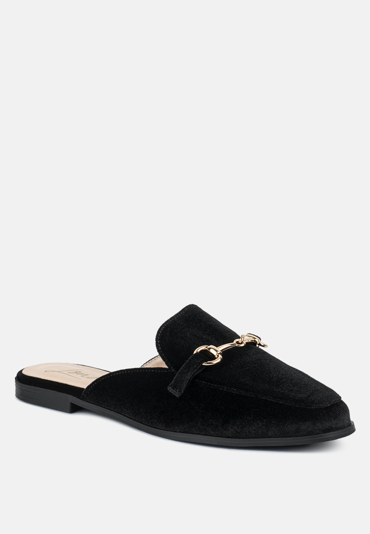 velvet buckled flat mules by London Rag